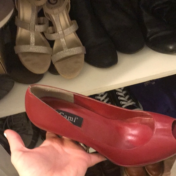 Red peep toe leather hills that are red hott! - Picture 3 of 5